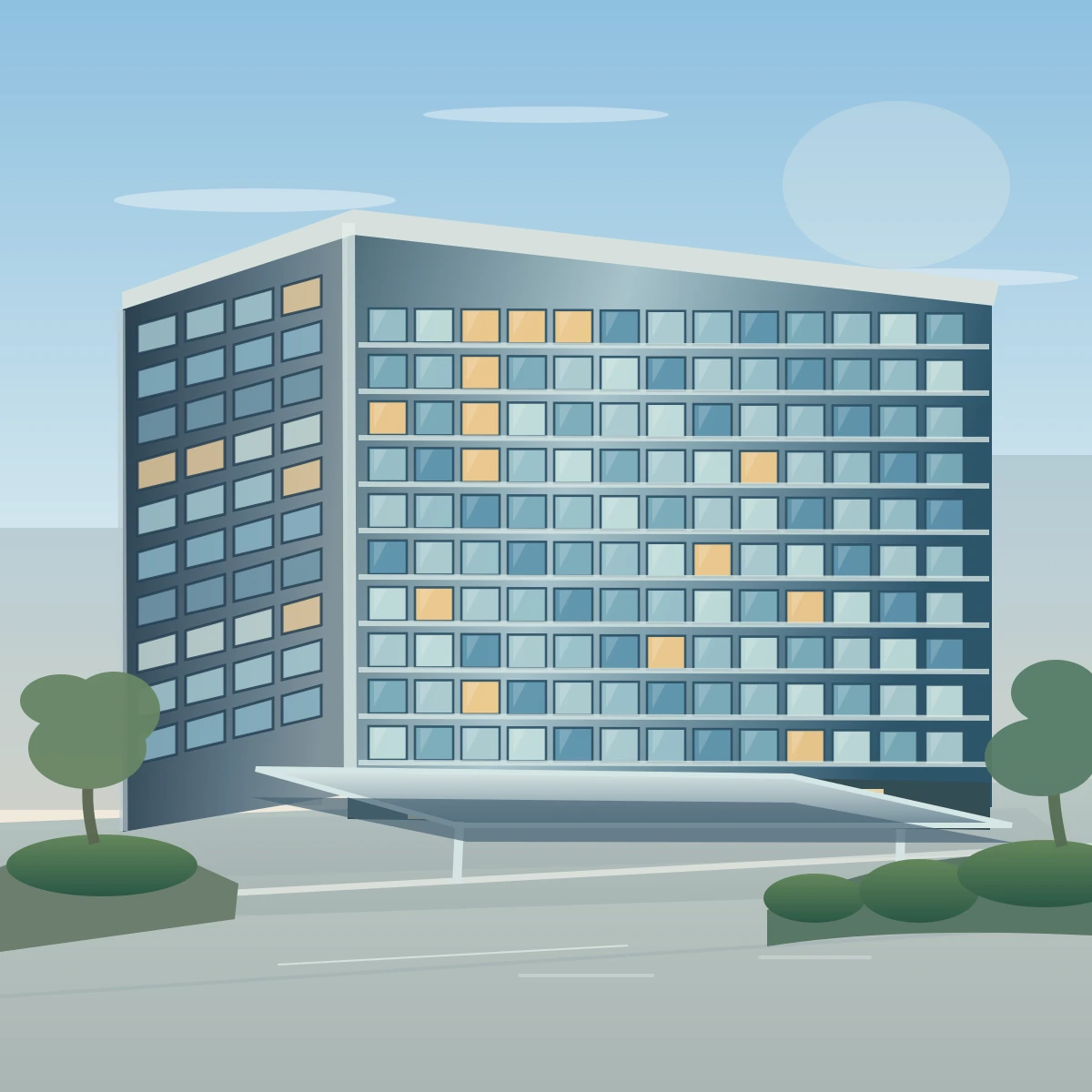 Bangunan hotel dan properti komersial